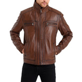 Bomber Brown Leather Jacket For Mens